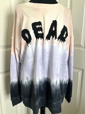 NWT Wildfox “Drop Dead” Roadtrip Oversized Sweatshirt Peach/Purple/Black Sz. S